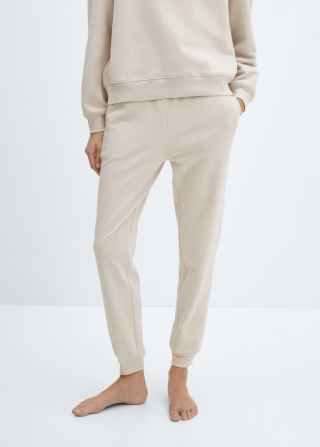 Mango Pantalón jogger algodón - Beige