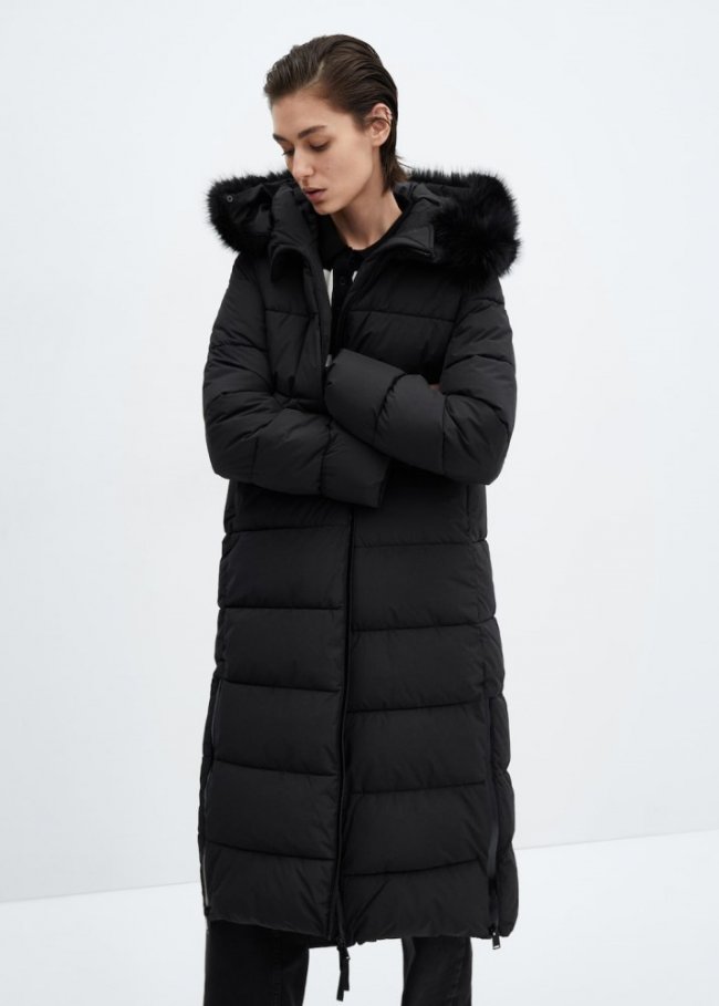 Mango Anorak acolchado capucha pelo - Negro