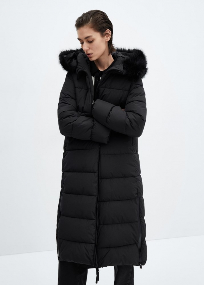 Mango Anorak acolchado capucha pelo - Negro