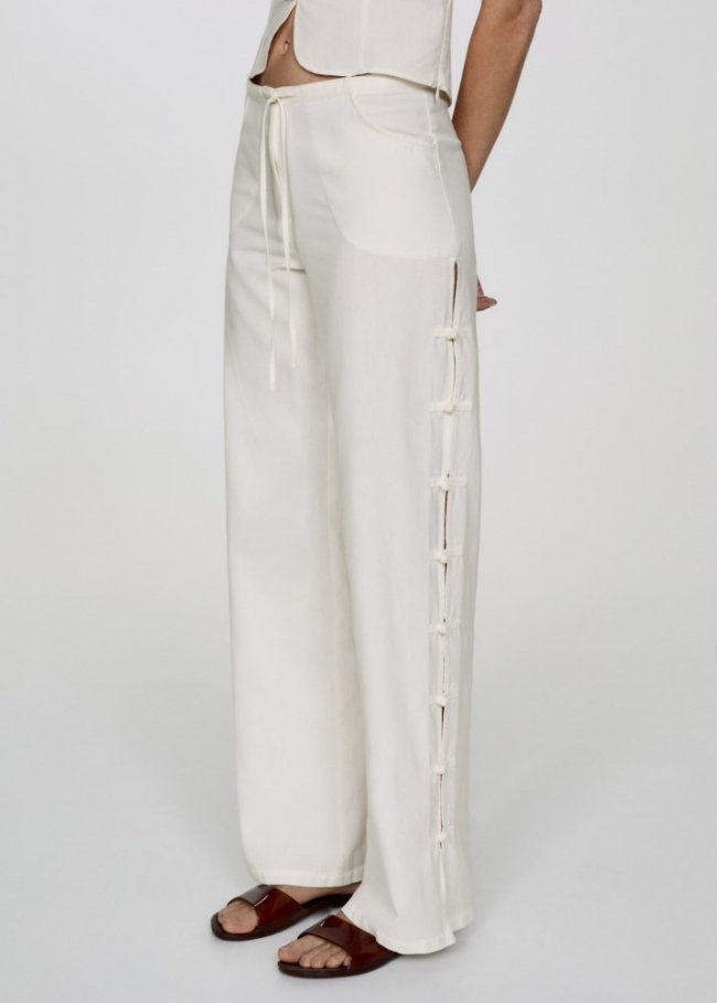 Mango Pantalón wideleg botones - Crudo