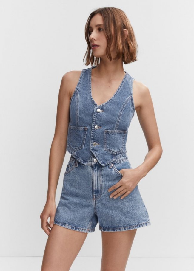 Mango Shorts vaqueros tiro alto - Azul medio