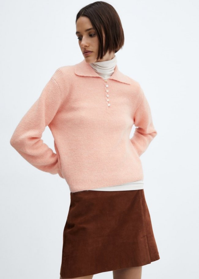 Mango Jersey punto cuello polo - Rosa pastel
