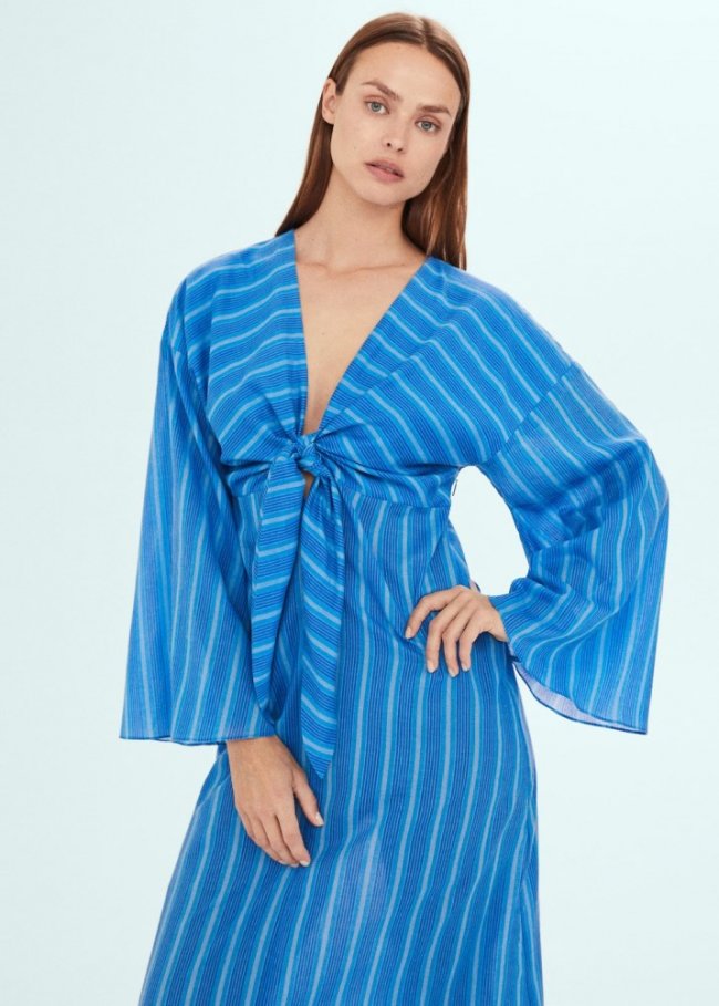 Mango Vestido rayas detalle nudo - Azul