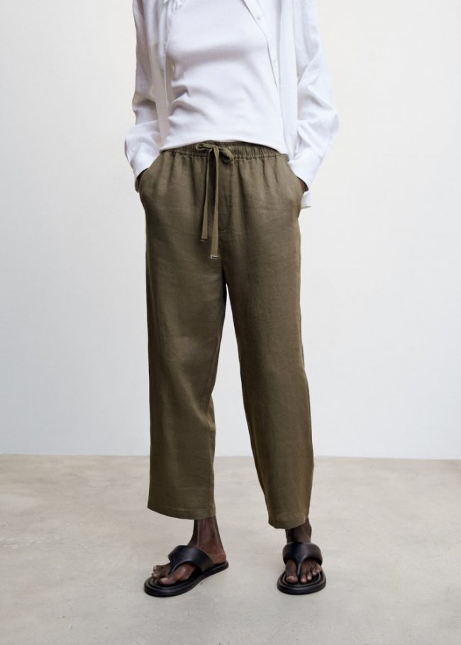Mango Pantalón 100% lino - Khaki