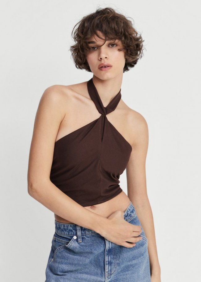 Mango Top crop cuello halter - Chocolate