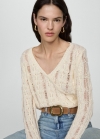 Mango Jersey desagujado cuello pico - Crudo