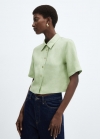 Mango Camisa manga corta lino - Verde pastel