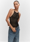 Mango Top punto cuello halter - Negro