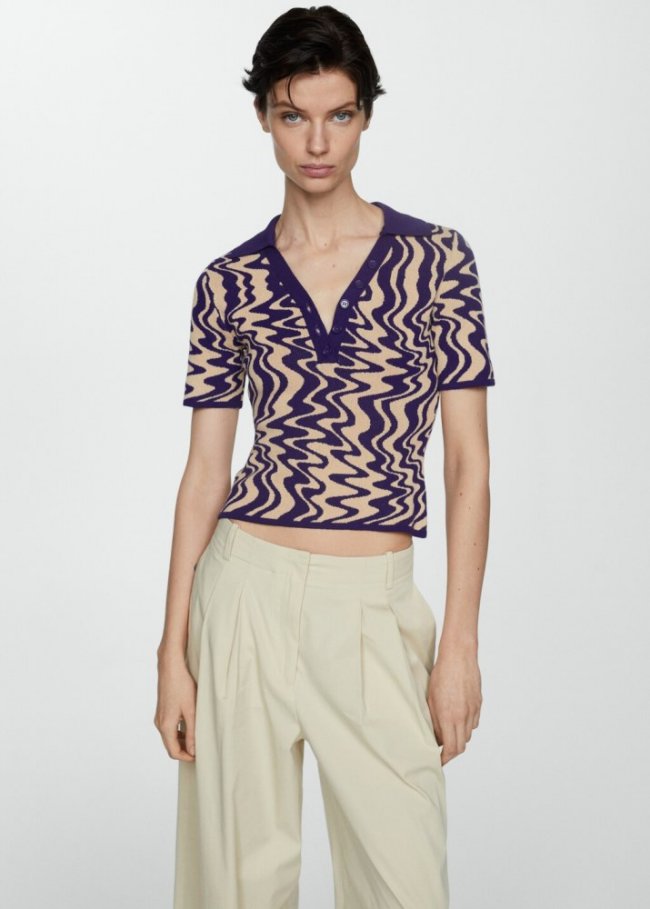 Mango Jersey punto cuello polo - Morado