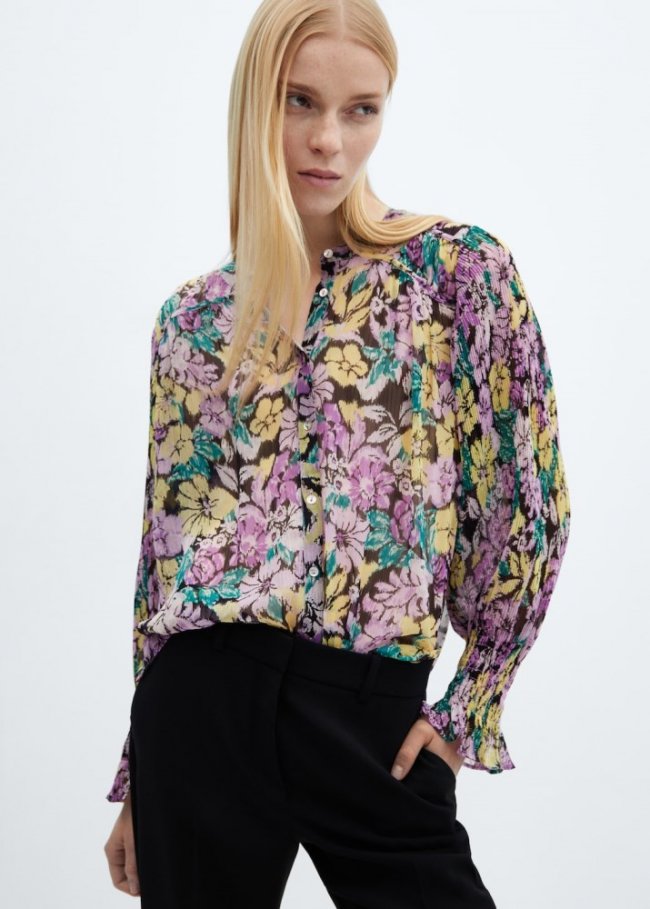 Mango Blusa textura floral - Lila