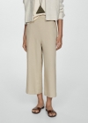 Mango Pantalón lino wideleg - Beige