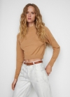 Mango Jersey crop cuello perkins - Marrón medio