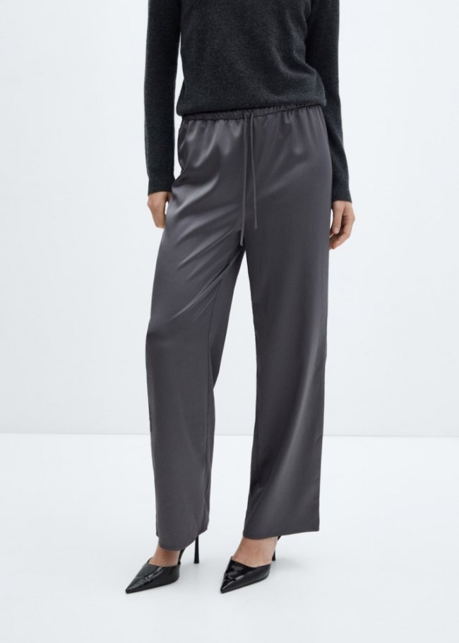 Mango Pantalón cintura elástica satinado - Gris