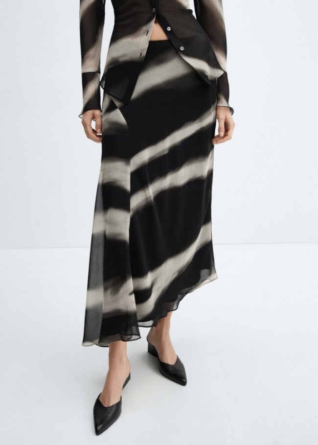 Mango Falda asimétrica estampada - Negro