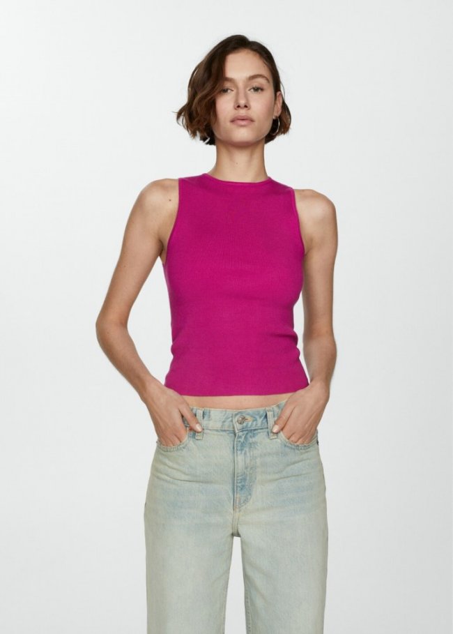 Mango Top punto tirantes anchos - Fucsia