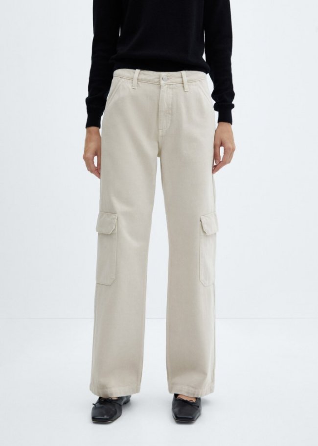 Mango Jeans wideleg cargo - Gris claro/pastel