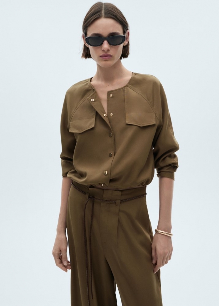 Mango Chaqueta lyocell bolsillos - Khaki