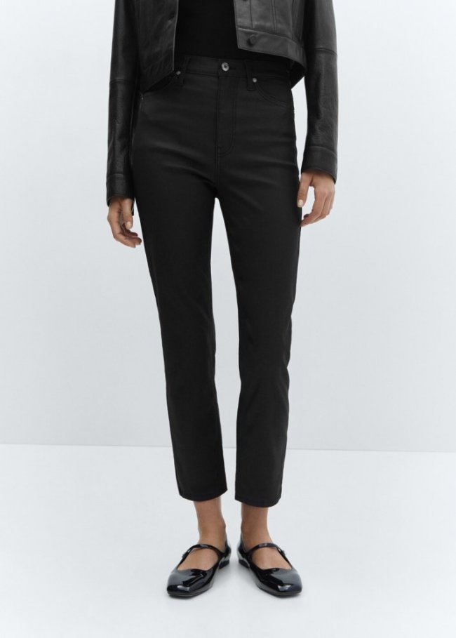 Mango Jeans Claudia slim crop encerados - Negro