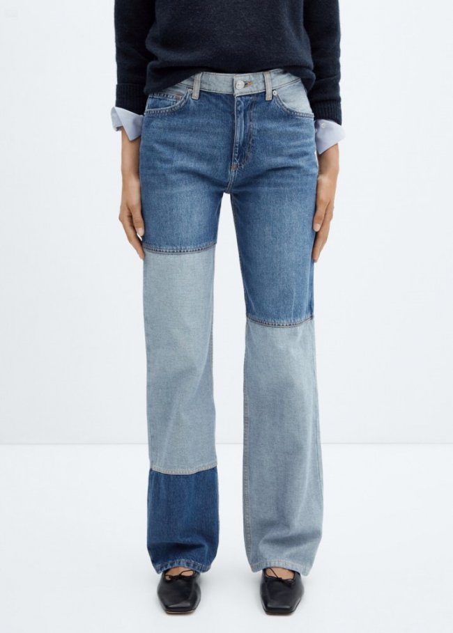 Mango Jeans wideleg patchwork - Azul medio