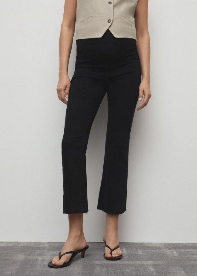 Mango Jeans flare crop premamá - Denim negro