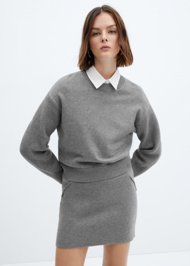Mango Jersey punto cuello redondo - Gris