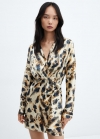 Mango Vestido satinado leopardo - Beige