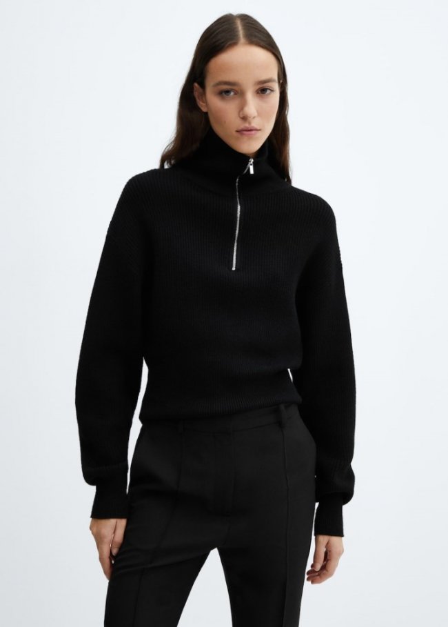 Mango Jersey cuello cremallera - Negro