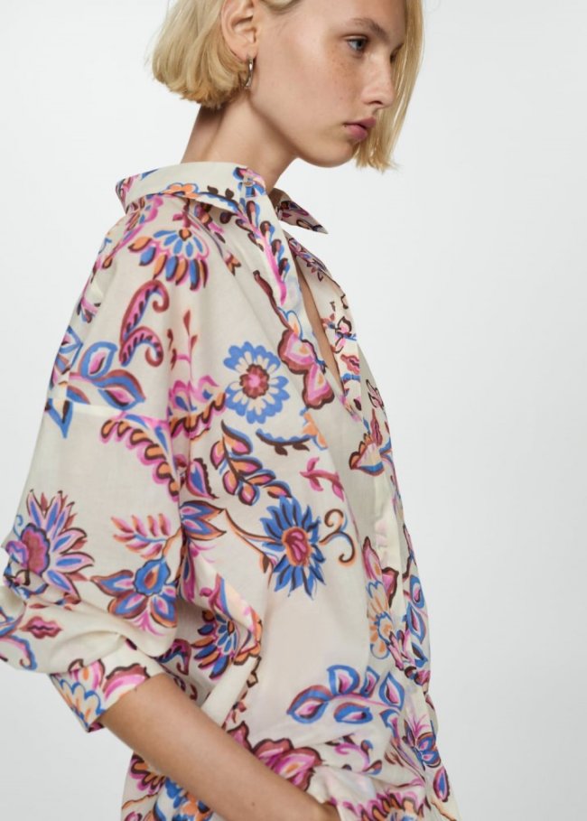 Mango Camisa fluida estampado floral - Crudo