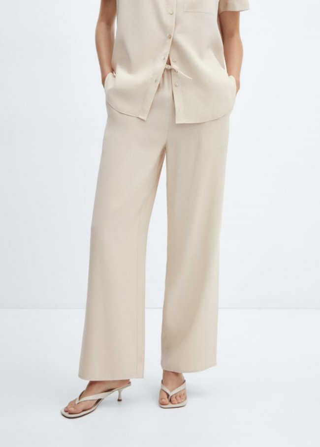 Mango Pantalón wideleg cintura elástica - Crudo