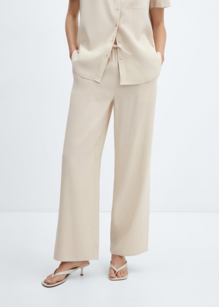 Mango Pantalón wideleg cintura elástica - Crudo