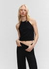Mango Top punto cuello halter - Negro