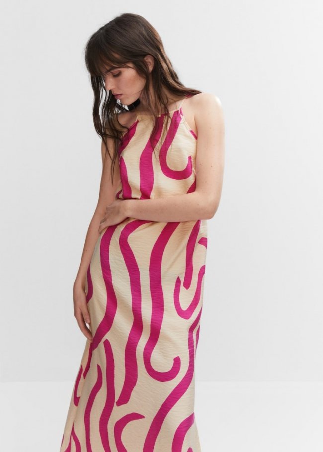 Mango Vestido estampado abertura - Fucsia