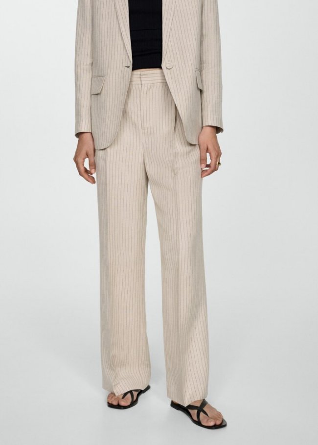Mango Pantalón traje rayas - Beige