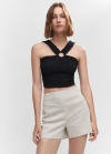 Mango Top textura detalle aro - Negro