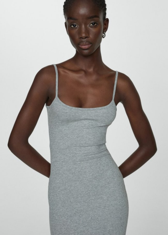 Mango Vestido tirantes punto - Gris