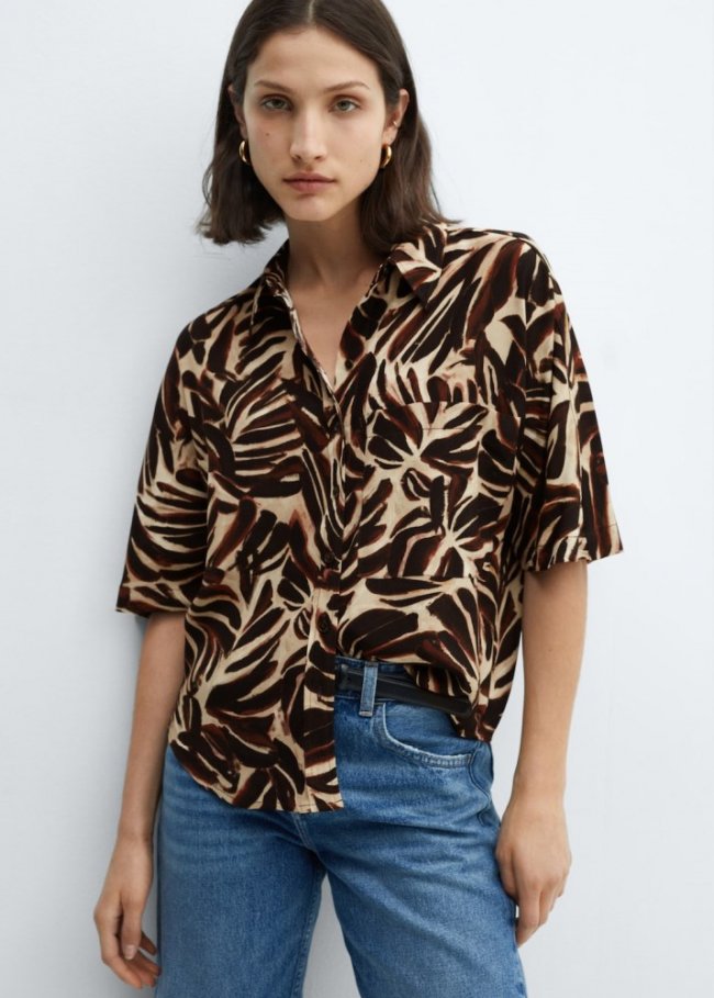 Mango Camisa fluida estampada - Crudo