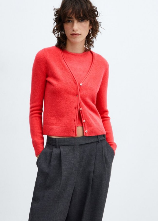 Mango Cárdigan punto botones - Rojo coral