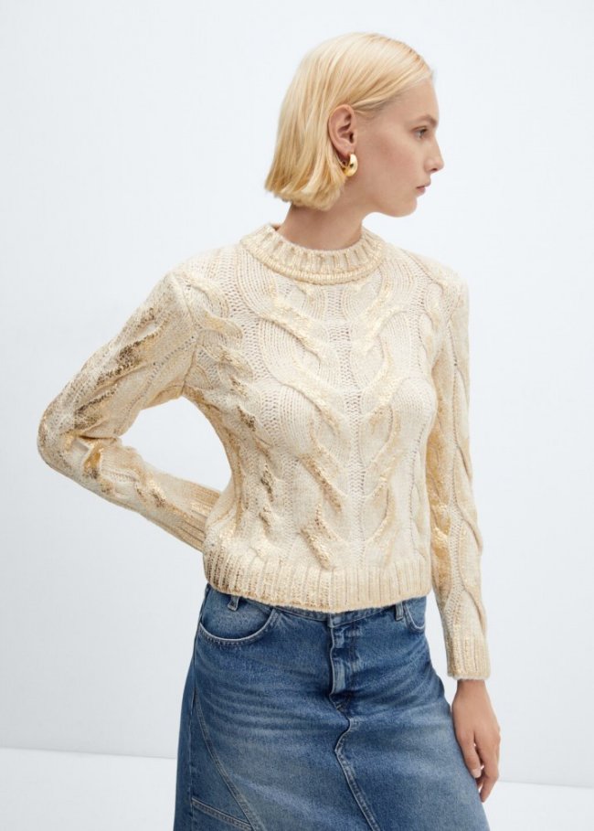 Mango Jersey trenzado foil - Oro