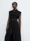 Mango Vestido camisero cinturón - Negro