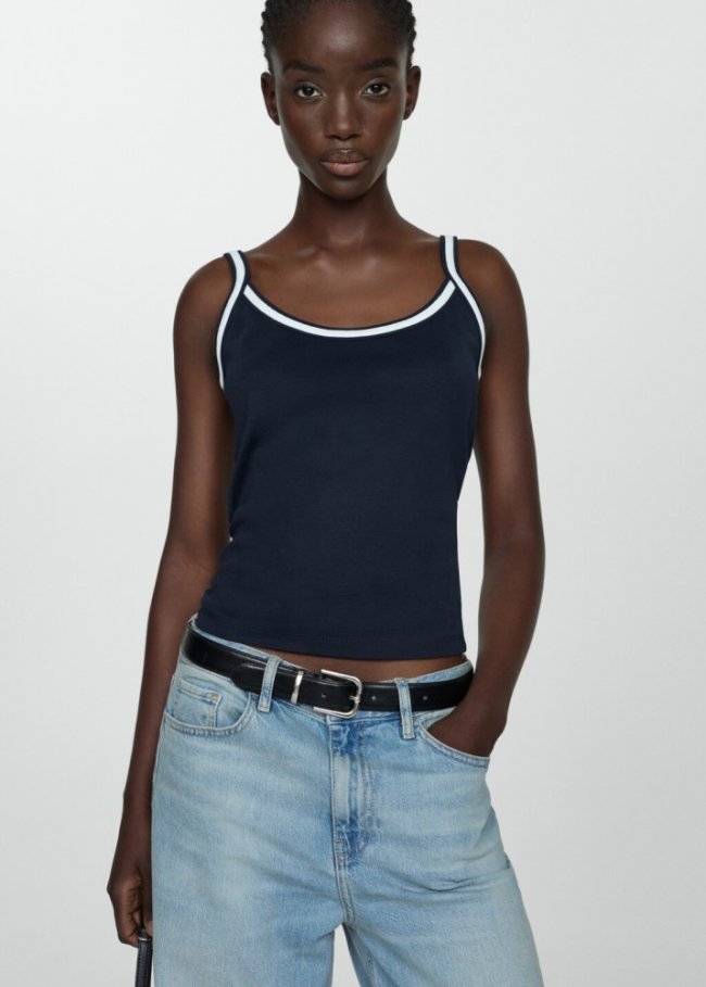 Mango Top punto tirantes combinado - Azul marino oscuro