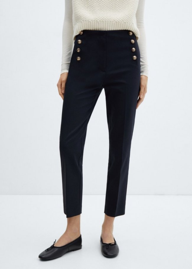 Mango Pantalón crop botones - Azul marino oscuro
