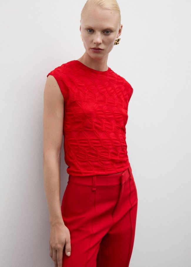 Mango Camiseta textura manga corta - Rojo