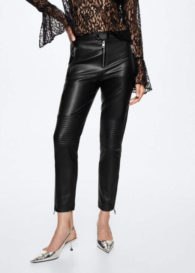 Mango Pantalón skinny efecto piel - Negro