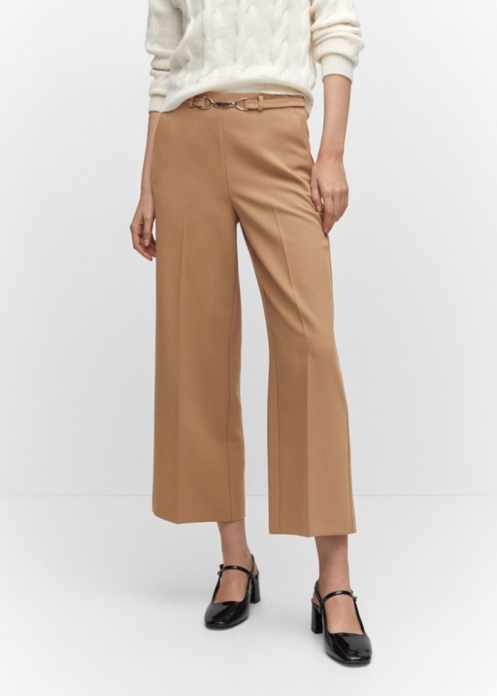 Mango Pantalón culotte cinturón - Marrón medio