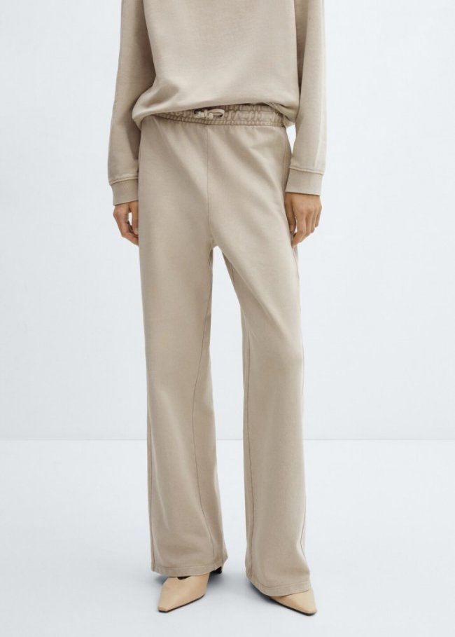 Mango Pantalón lavado cintura elástica - Gris claro/pastel