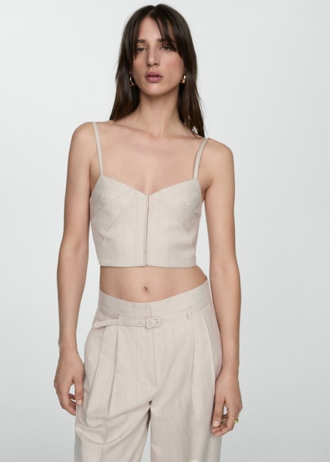 Mango Top tirantes detalle pliegues - Crudo