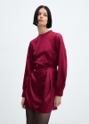 Mango Vestido satinado manga abullonada - Rojo medio
