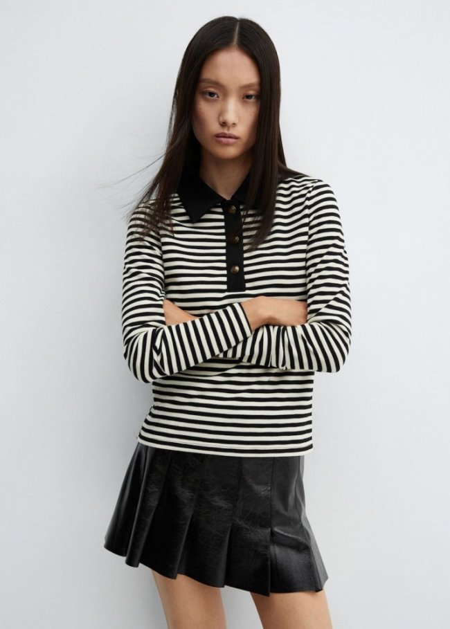 Mango Polo cuello abotonado - Negro