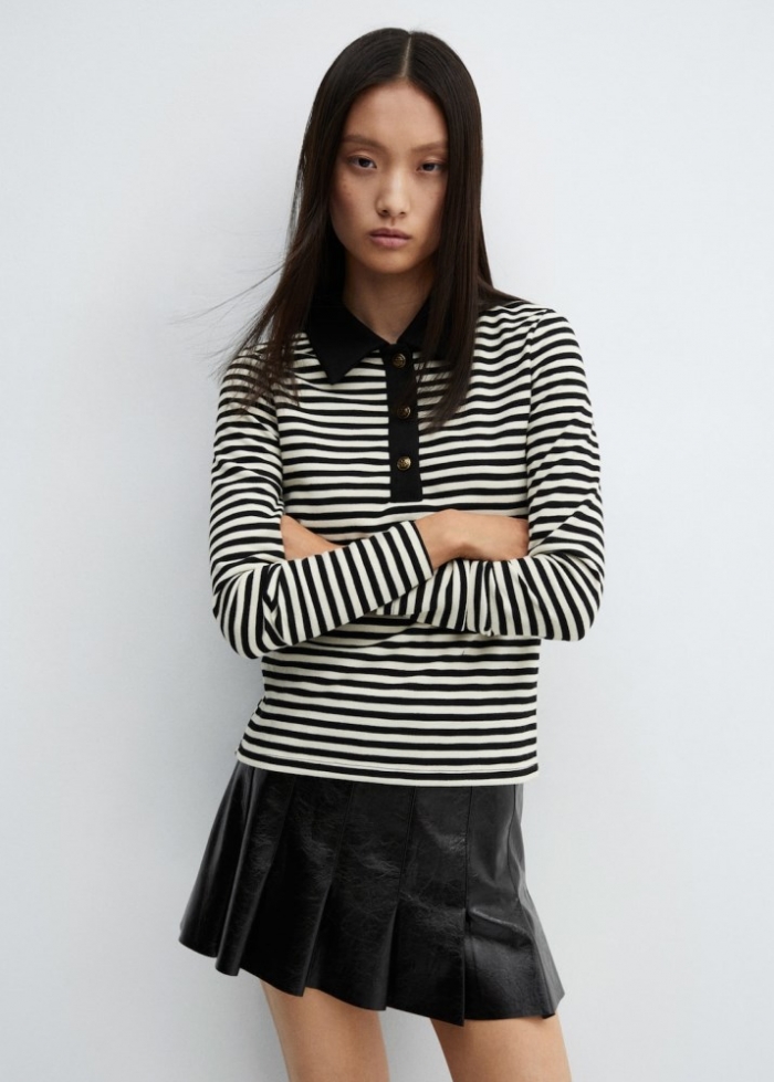 Mango Polo cuello abotonado - Negro