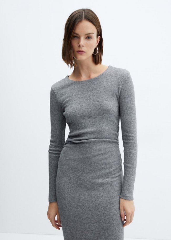 Mango Vestido detalles fruncidos - Gris